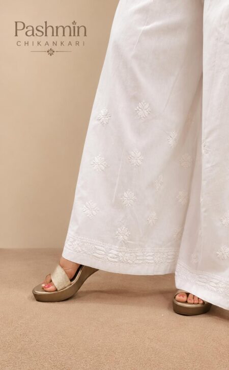 White Chikankari Cotton Palazzo