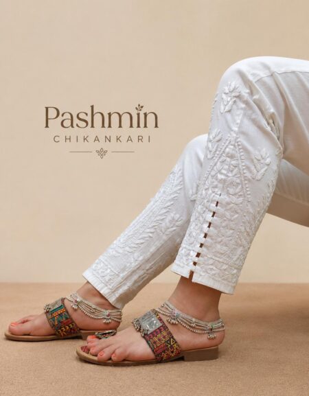 White Chikankari Side Cut Stretchable Lycra Cotton Pant