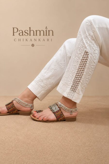White Chikankari Side Crotia Pant