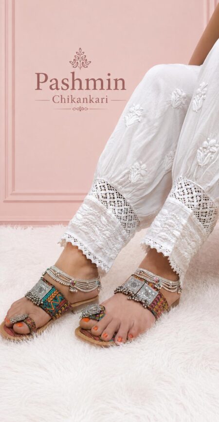 White Chikankari Modal Afghani Lace Pant
