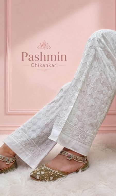 White Chikankari Shadow Work Cotton Pant