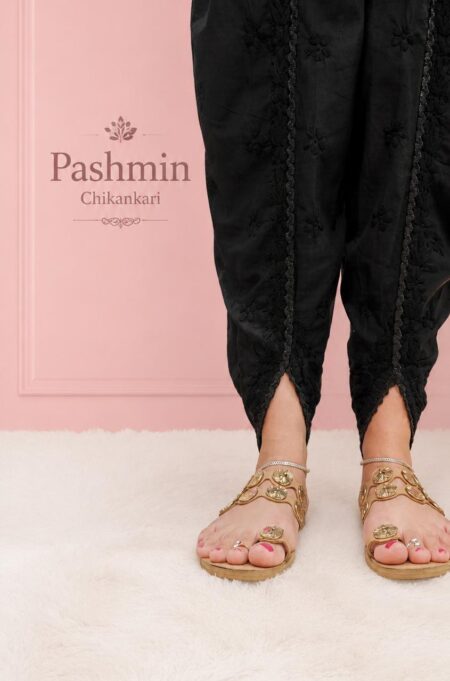 Black Chikankari Cotton Tulip Pant