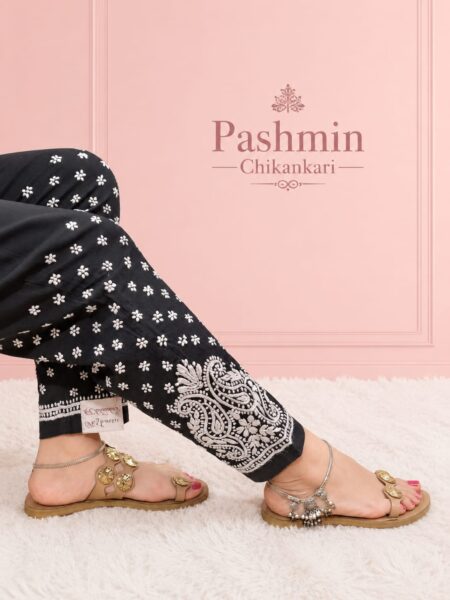 White On Black Chikankari Lycra Cotton Pant