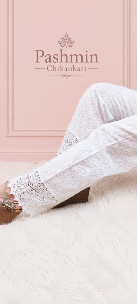 White chikankari broad lace pant