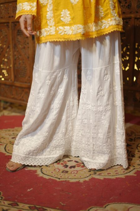 White 3D chikankari modal lace kalidar garara