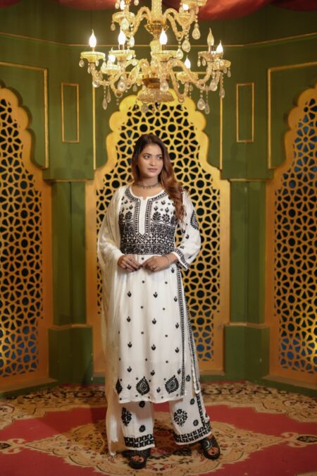 Black on white chikankari muslin kurta