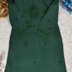 Chikankari Tone to Tone Modal Dobby Kurta - Bottle Green, M