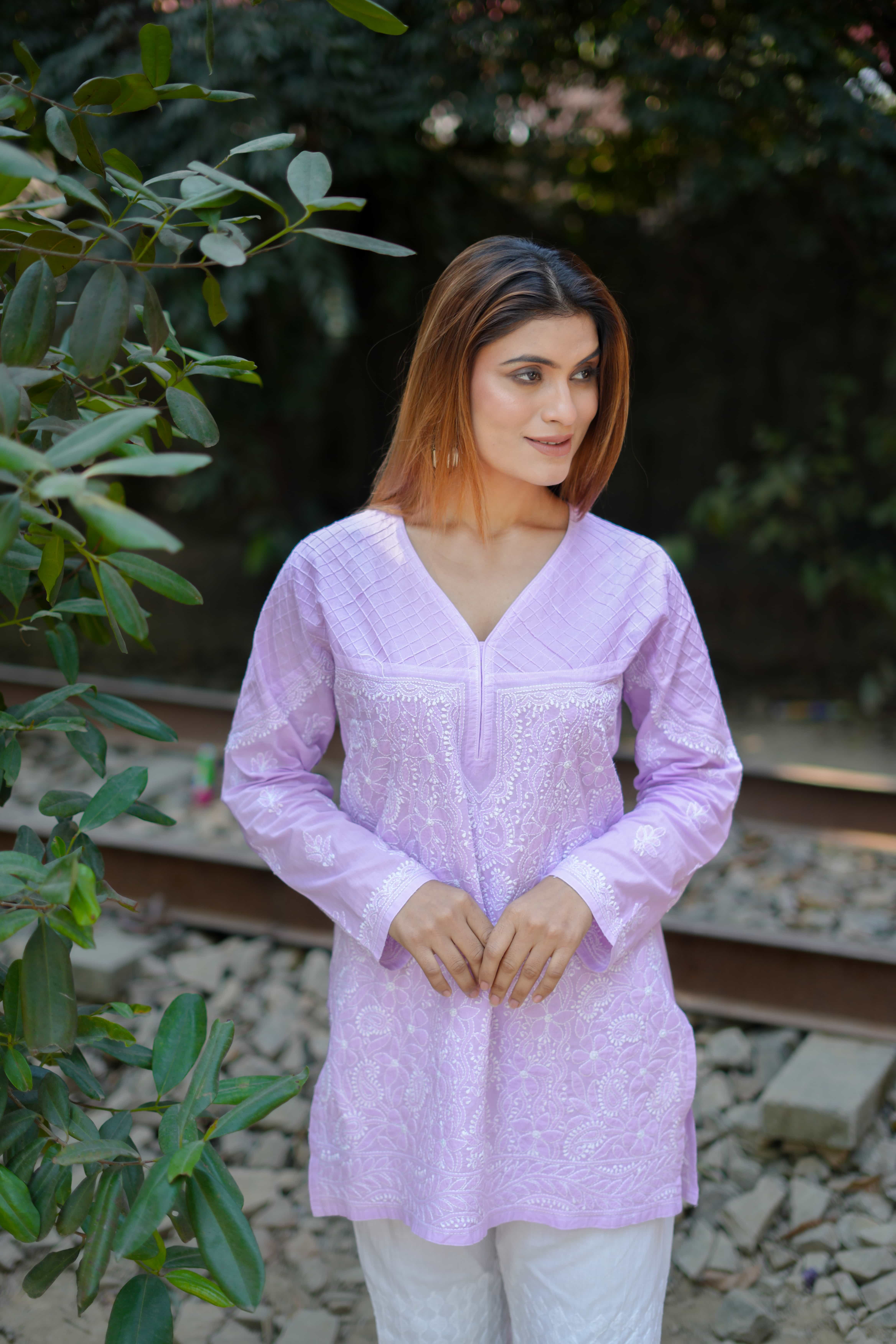 Chikankari cotton pintex shadow work kurta