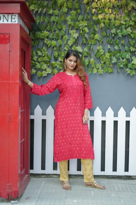 Chanderi chikankari banarsi weave kurta