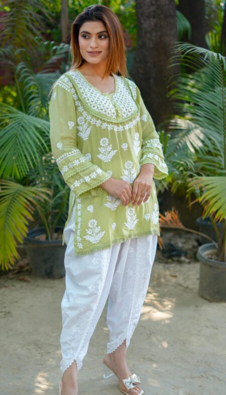 White Chikankari Cotton Tulip Pant