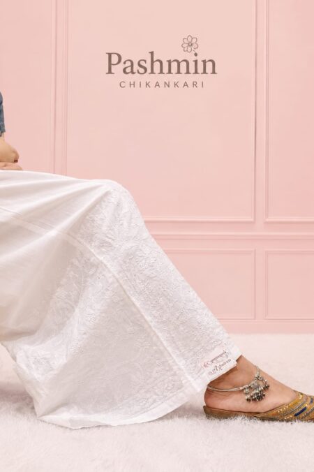 White Chikanakri Shadow Work Cotton Palazzo