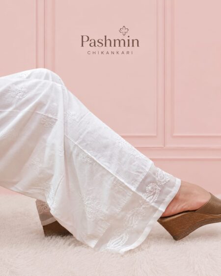 White Chikankari Chiffon Lace Cotton Pant