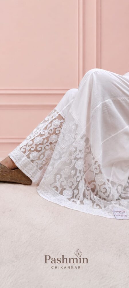 White Chikankari Designer Cotton Net Applique Palazzo