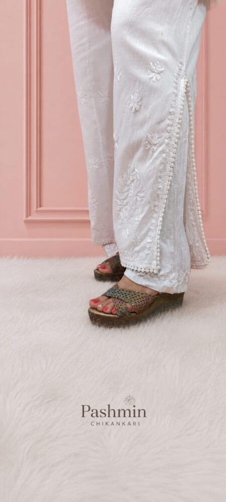 White Chikankari Double Layer Cotton Palazzo