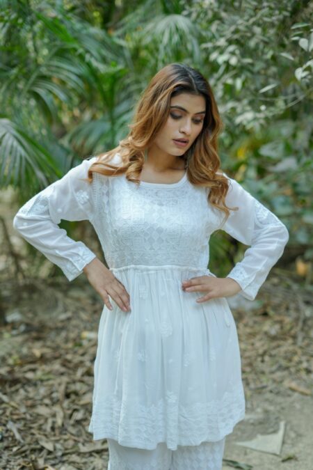 White chikankari viscose frock top