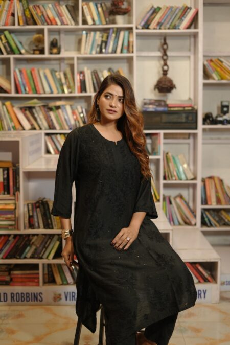 Tone to Tone Chikankari Chanderi Kurta with Sequins