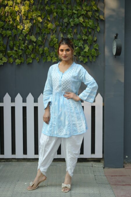 chikankari A line cotton top