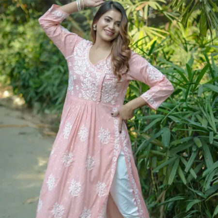Chikankari dobby cotton nyra kurta