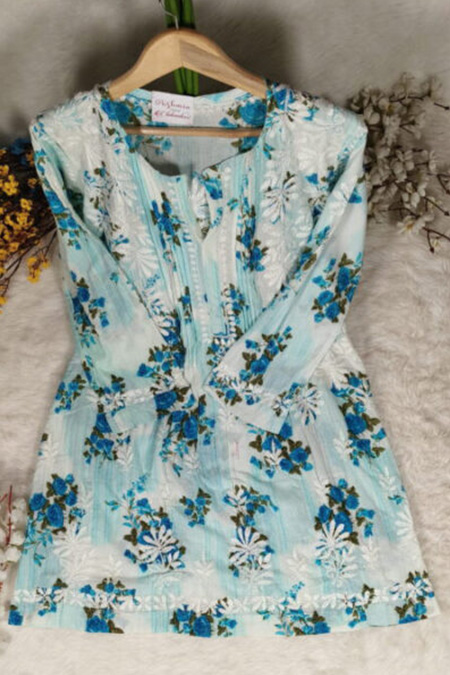 Chikankari Mulcotton Printed A Line Short Kurti
