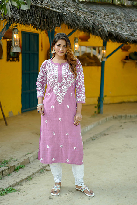 Chikankari Modal Dobby Sleevework Kurta