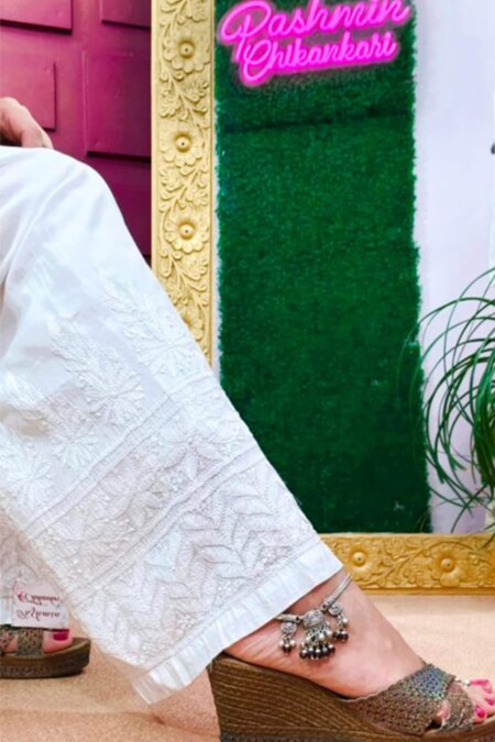 Muslin chikankari shadow work palazzo