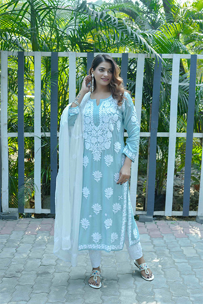 3D Chikankari premium muslin kurta