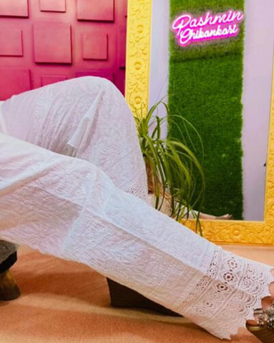 White chikankari broad lace pant