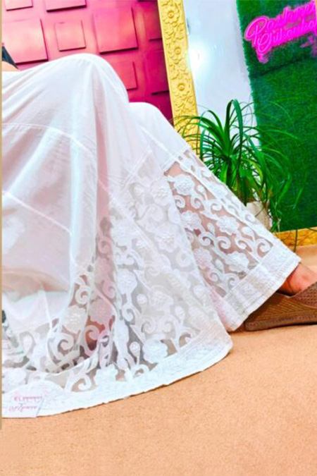 White chikankari designer cotton net applique palazzo