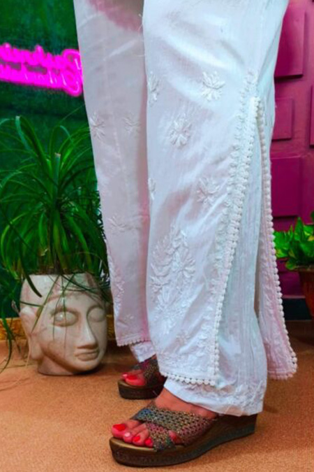 White chikankari double layer palazzo