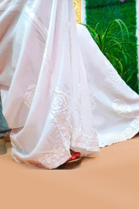 White chikankari modal rose palazzo