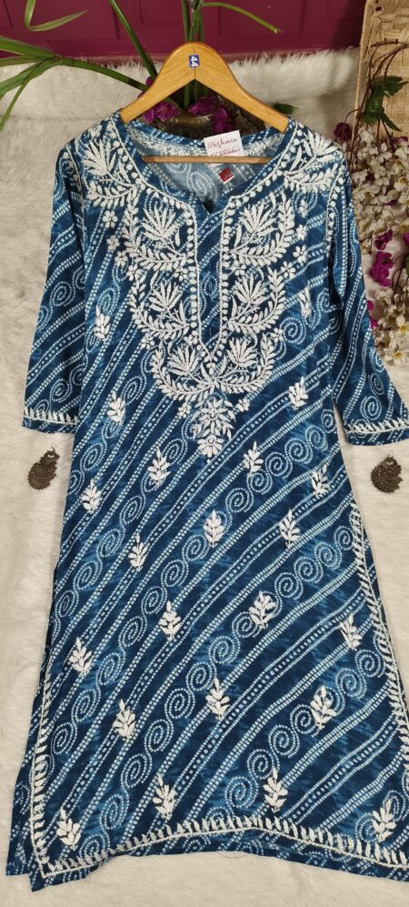 Chikankari Leheriya Print Modal Cotton Kurta