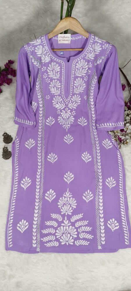 Chikankari modal cotton kurta with lace panel work