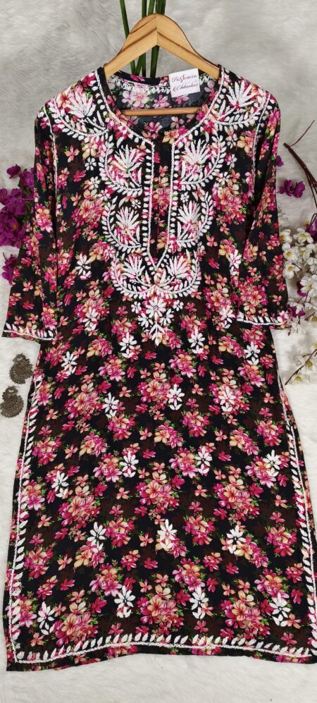 Modal Cotton floral print Chikankari kurta
