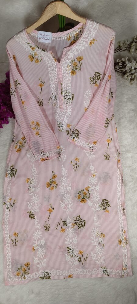 Chikankari Mulcotton Stripes Print Kurta