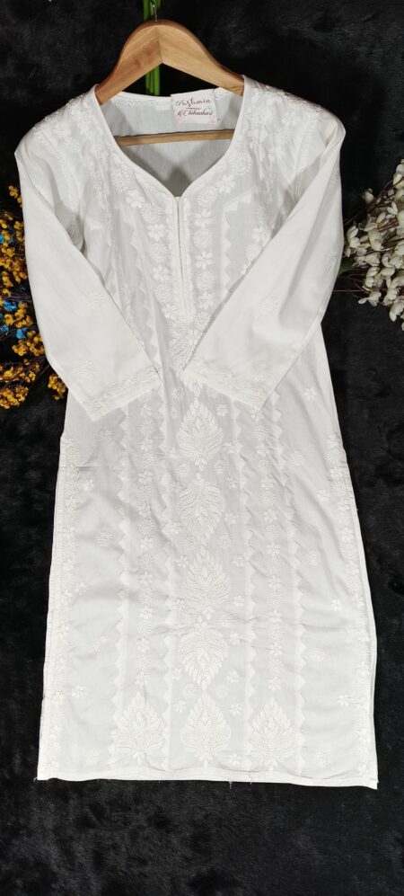 White Chikankari Applique Work Kurta