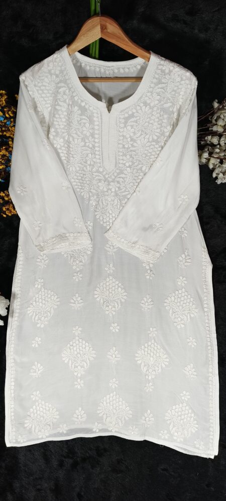 White Chikankari Angoori Boota Muslin Kurta