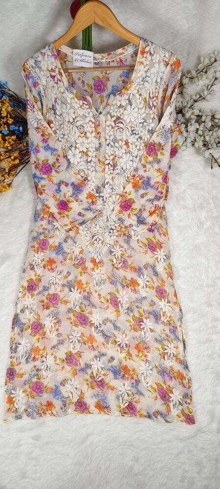 Chikankari Mulmul Print Kurta