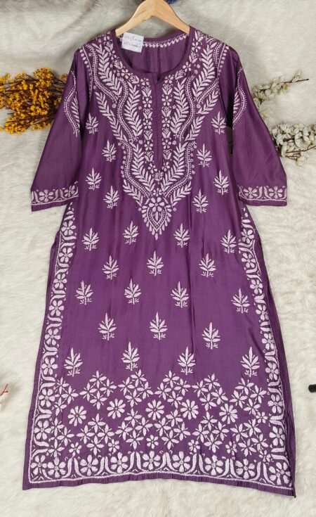 Chikankari Chanderi Daman Work Kurta