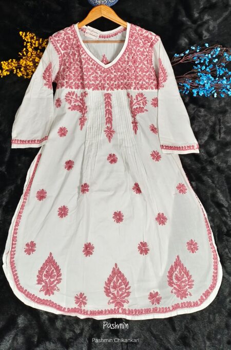 Chikankari Color on White Short Kurta