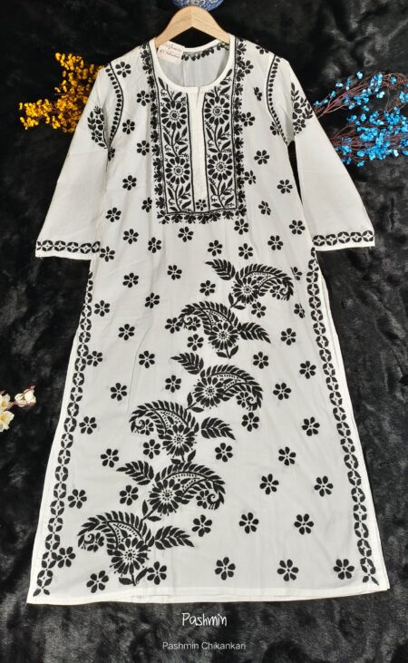 Black & White Chikankari cotton bel kurta