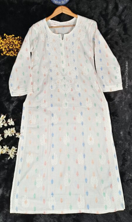 Off White Chikankari Kurta With Colored Weave