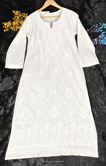 White Chikankari Heavy Daman Cotton Kurta