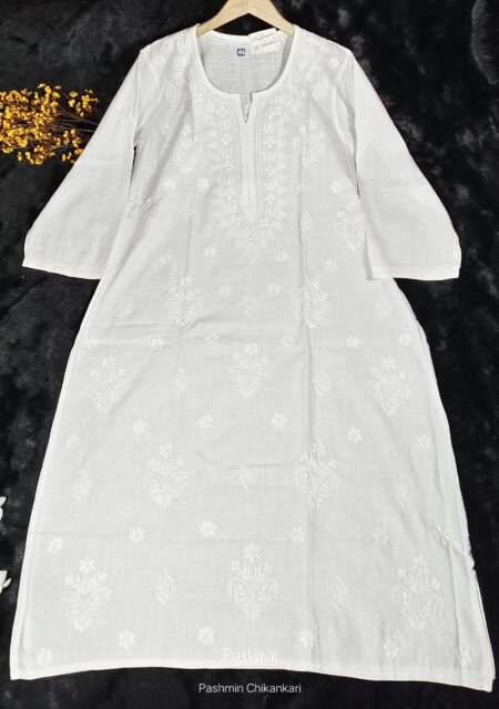 White Chikankari Linen Cotton Kurta