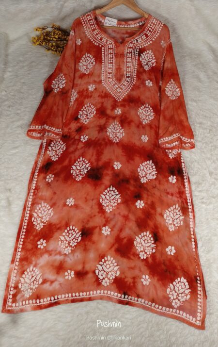 Chikankari Modal Cotton Kurta With Tie & Dye Print