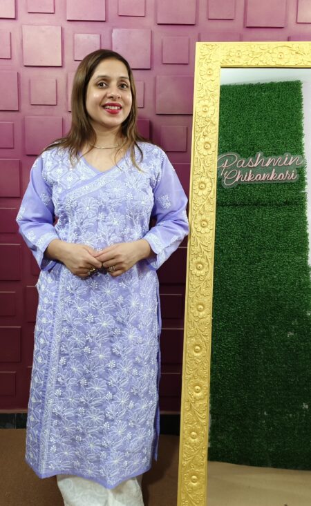 Chikankari Voile Cotton Jaaldar Angrakha Kurta