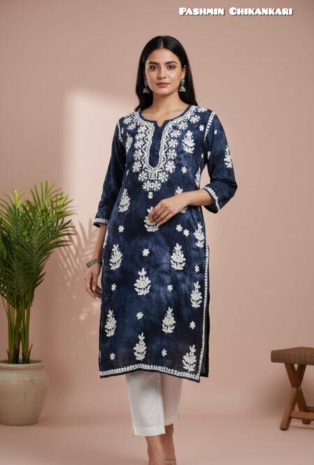 Chikankari Modal Cotton Kurta With Tie & Dye Print