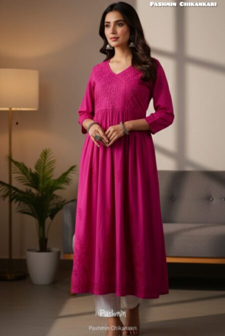 Chikankari Ombre Tone to Tone Dobby Cotton Gown Kurta