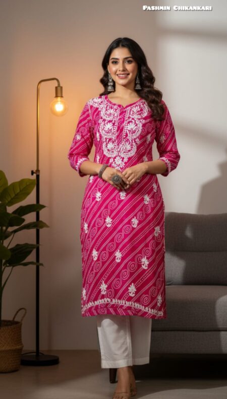 Chikankari Leheriya Print Modal Cotton Kurta