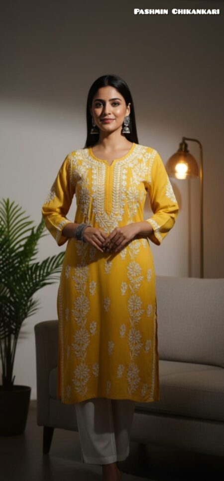 Chikankari Floral Bel Modal Cotton Kurta