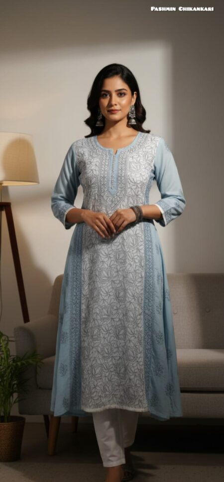 Chikankari Voile Cotton Dual Tone A Line Kurta